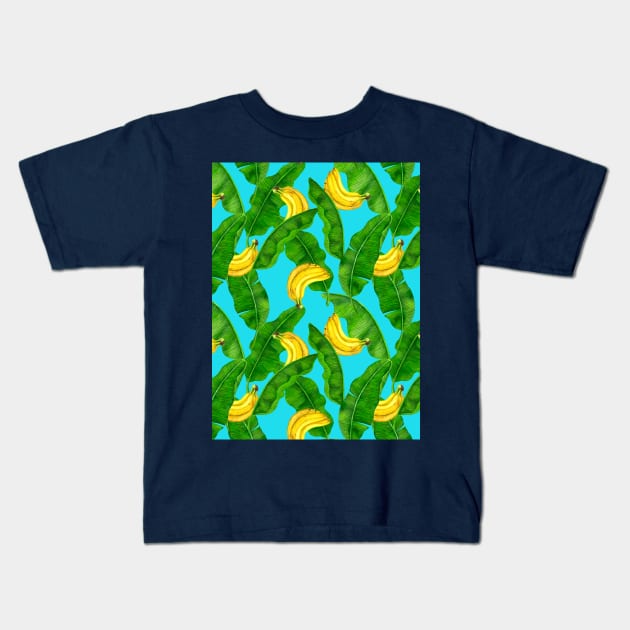 Bananas and leaves watercolor design Kids T-Shirt by katerinamk